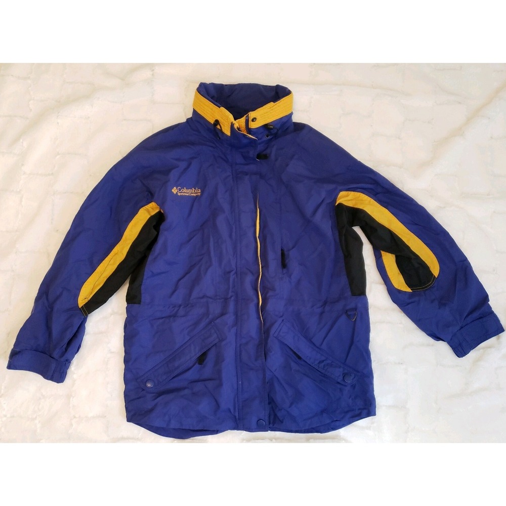 Columbia Ski Parka Women's Small Blue Black Yellow Coat Jacket Long's Peak hood